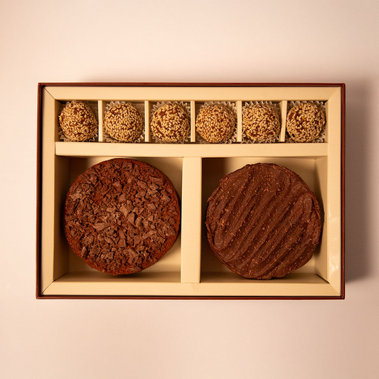Kids Special Chocolate Chunk Almond Cake, Chocolate Ganache Almond Cake and Sesame Truffles