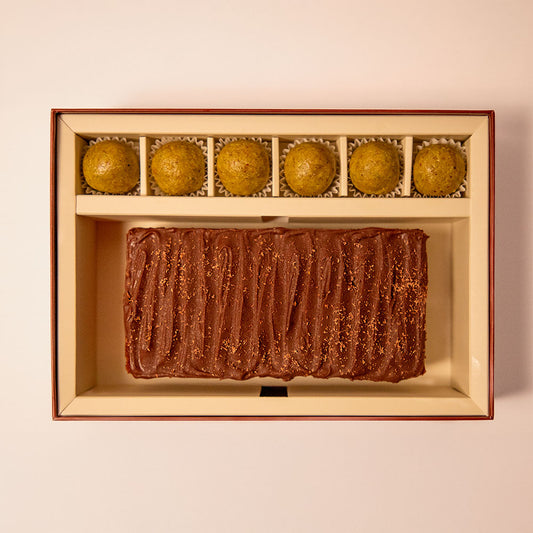 Chocolate Ganache Almond Cake and Pistachio, Apricot & Orange Truffles