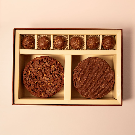 Orange Zest & Dark Chocolate Chunk Almond Cake, Chocolate Ganache Almond Cake and Hazelnut Truffles